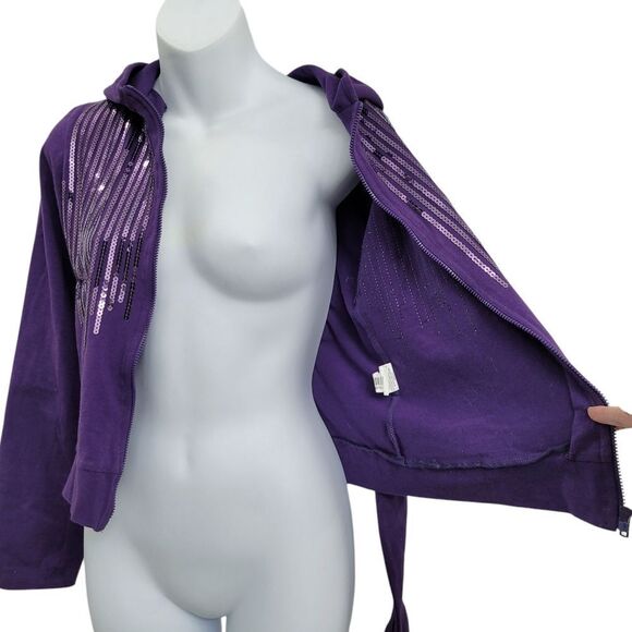 2/$20 Urban Behavior Shinny Purple Zipper Up Hoodie Jacket Size: Large - Picture 3 of 12